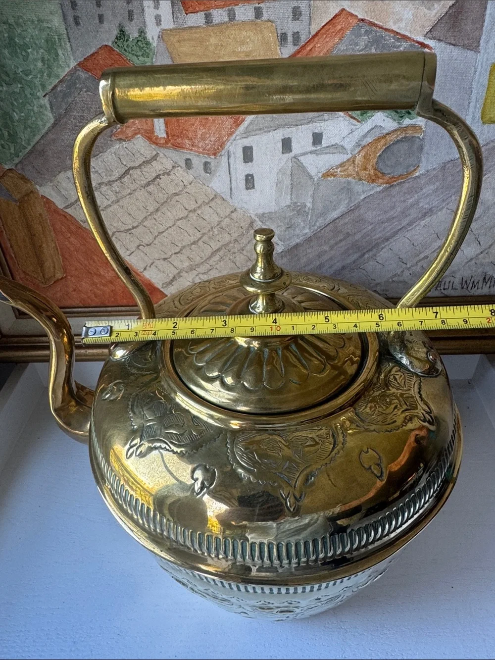 Decorative Gold Brass Kettle with Embossed Detail